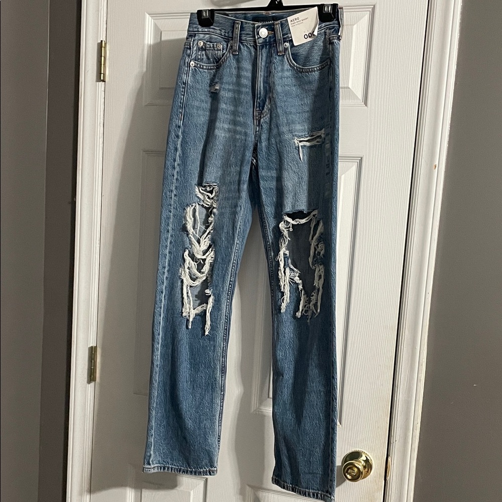 NET Aero High Rise Baggy Non Stretch Size 000R Distressed Blue Jeans Womens
